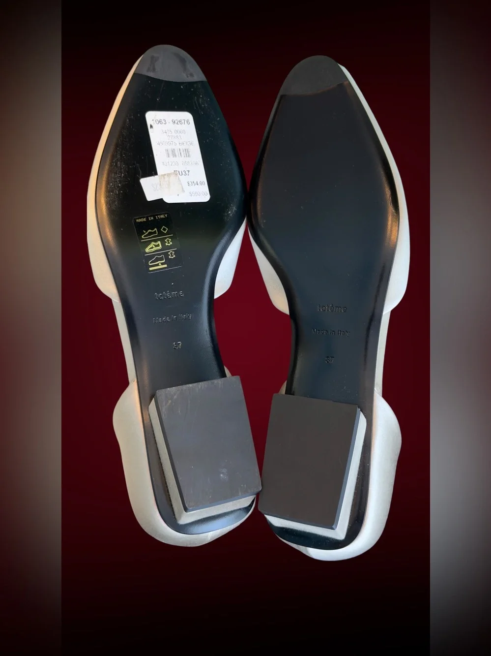 TOTEME Satin D’Orsay Flats Ivory Cream Open Toe Ballet Luxury Shoes Size 37